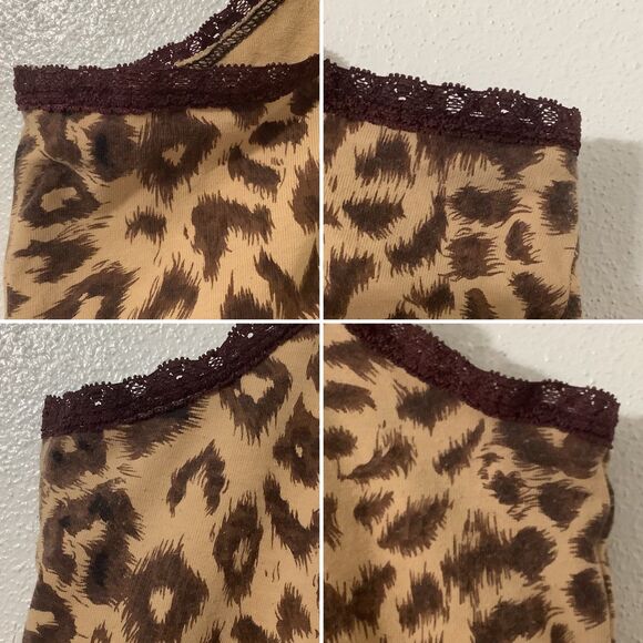 Vintage Y2K Tan Cheetah Animal Print McBling Bohemian Boho Lace Camisole L - Picture 9 of 9